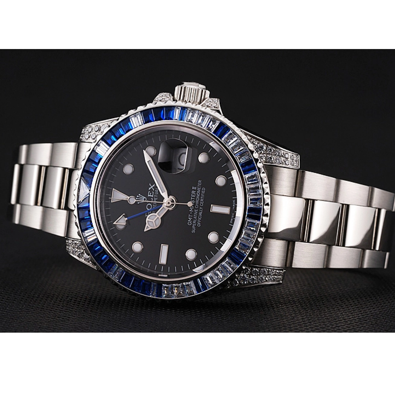 AAA Replica Watches Stainless Dial Case Bracelet Master II Black And Set Swiss Bezel GMT Stone Steel Rolex 1453747 0805